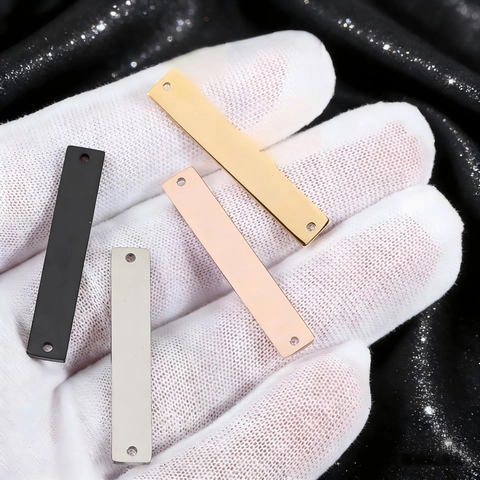Roestvrijstalen Rechthoekige Bar Connector Gepolijst Spiegel Blanco Label Dubbel Gat Voor DIY Armband Ketting Sieraden Maken