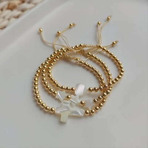 Bracciale Di Perline Con Pendente In Conchiglia Cuore Stella Croce Perle In Metallo Dorato Cordino Regolabile Gioielli Fatti A Mano Per Donna