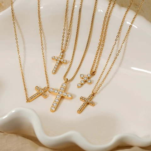 Cross Pendant Necklace Stainless Steel With Cubic Zirconia Punk Rock Personality Jewelry For Men Women Unisex