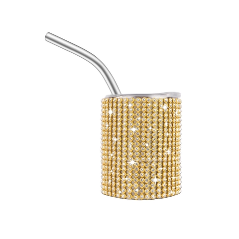 3oz Bling Rhinestone Insulated Shot Tumbler With Straw Stainless Steel Mini Portable Car Cup Shiny Vacuum Shot Glass For Gift