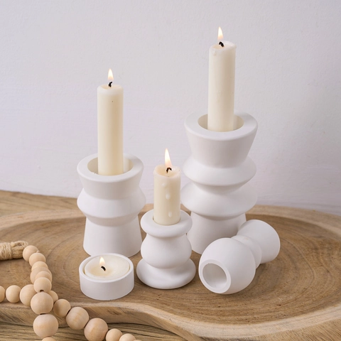 Candlestick Silicone Mold Geometric Cylindrical Modern DIY Roman Column Resin Gypsum Cement Handmade Candle Holder Crafting