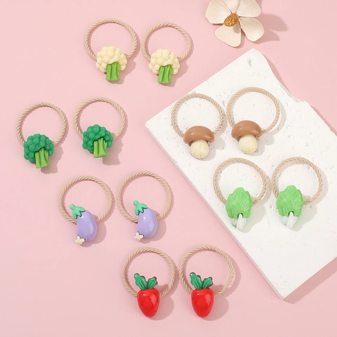 Élastiques À Cheveux Pour Enfants Légumes Champignon Carotte Résine Dessin Animé Bandes Élastiques Pour Filles