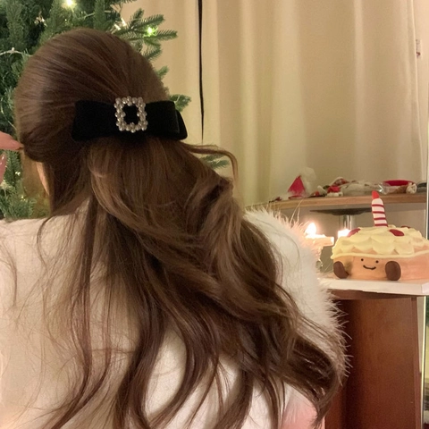 Molletta Per Capelli Con Fiocco In Velluto Elegante Con Strass Quadrati Fermaglio Vintage Per Donne