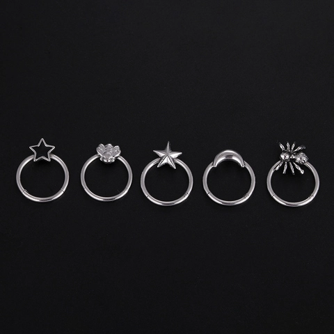 Titanium Steel Nose Rings Hoop Star Spider Moon Piercing Jewelry Hinged Segment Clicker For Ear Cartilage Unisex Halloween