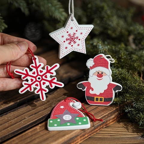 Ornamenti Appesi Di Natale In Legno Dipinto Babbo Natale Renna Fiocco Di Neve Stella Cuore Decorazioni Per Albero Festa