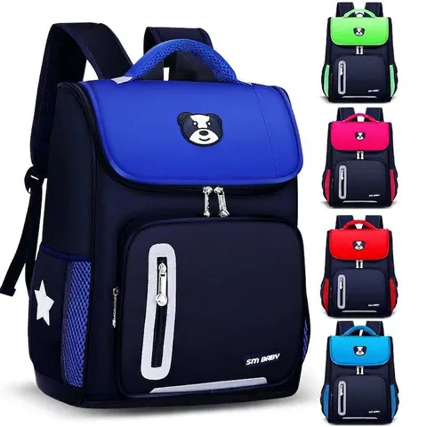 Kids School Backpack Waterproof Polyester Lightweight Ergonomic Reflective Cartoon Bear For Primary Students Boys Girls