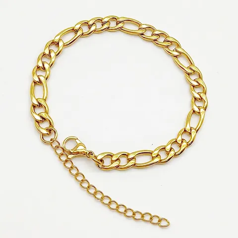 Polished Figaro Chain Bracelet Stainless Steel Gold Plated Fashion Hip Hop Jewelry For Unisex Men Women Lobster Clasp