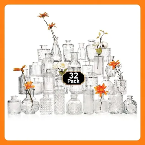 Glass Bud Vases Transparent Embossed Relief Textured Flower Bottles For Wedding Centerpiece Home Dining Table Decor Vintage