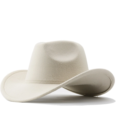 Western Cowboy Hat Wide Brim Woolen Felt Fedora Solid Color Retro Ethnic Style For Men Women Outdoor Sun Protection