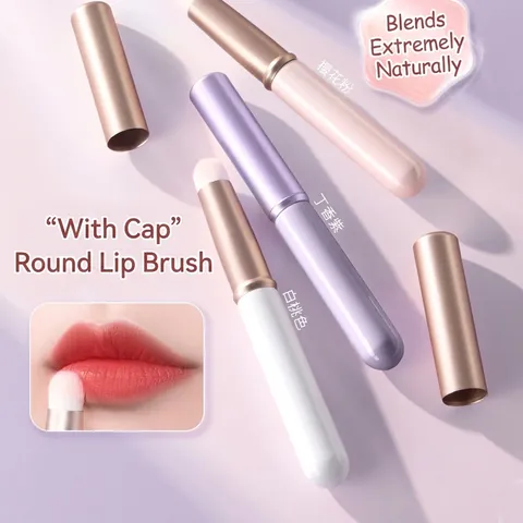 Draagbare Mini Lippenpenseel Ronde Kop Synthetische Vezel Vervaag Concealer Make-up Tool Met Beschermkap
