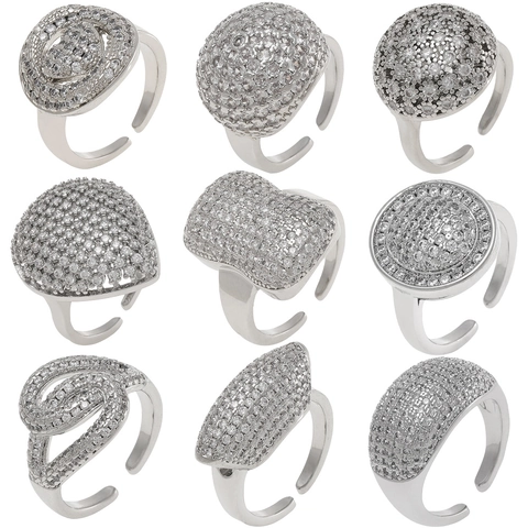Mode Koper Micro Pave Zirconia Open Verstelbare Ringen Voor Vrouwen Oversized Geometrische Verzilverde Vingerring Sieraden Voor Feest Dagelijks
