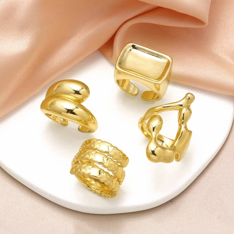 Minimalist Copper 18K Gold Plated Open Ring For Women Geometric Irregular Smooth Thick Finger Ring Fashion Jewelry For Daily Wear