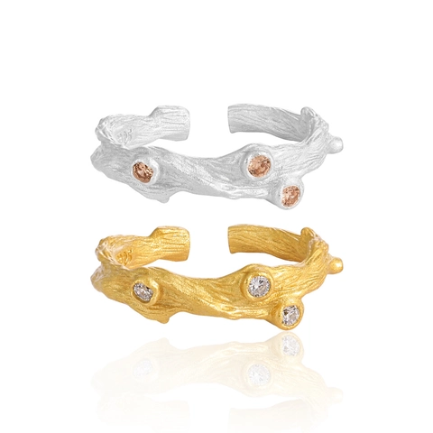 925 Sterling Zilver Onregelmatige Textuur Zirconia Open Ring Tak Ontwerp Verstelbare Bandring Voor Vrouwen Sieraden