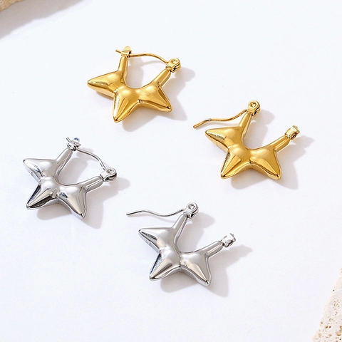 Pendientes De Aro De Estrella Geométricos Acero Inoxidable Pulido Espejo Chapado En Oro 18K Estilo Minimalista