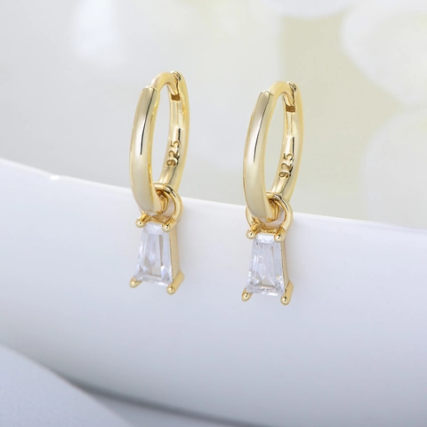 925 Sterling Silver Geometric Square Hoop Earrings With Baguette Rhinestone Gold Silver Dangle Earrings For Women Fashion Jewelry