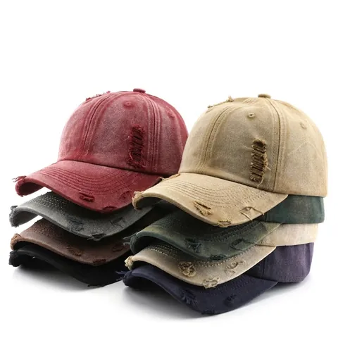 Vintage Distressed Baseball Cap Washed Cotton Ripped Hole Adjustable Sun Hat Streetwear For Men Women