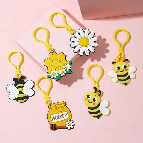 Süßer Cartoon Biene Schlüsselanhänger PVC Sonnenblume Honigglas Schlüsselring Anhänger Für Taschen Rucksack Auto Ornament Kinder Geburtstag Party Geschenk