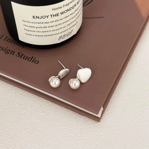 Artificial Pearl Stud Earrings With 925 Sterling Silver Earring Post Irregular Brushed Metal Minimalist Jewelry Elegant For Women