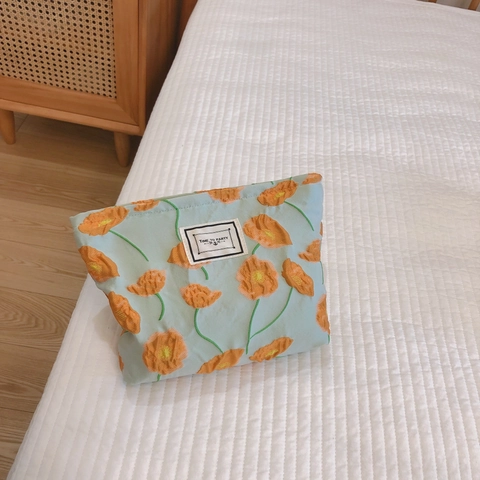 Blumen Relief Jacquard Stoff Kosmetiktasche Große Kapazität Reise Makeup Organizer Beutel Damen Baumwolle Leinwand Clutch