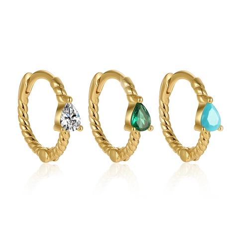 Pendientes Huggie Hoop De Plata De Ley 925 Circonita Turquesa Talla Pera Cuerda Torcida Joyas Para Mujer