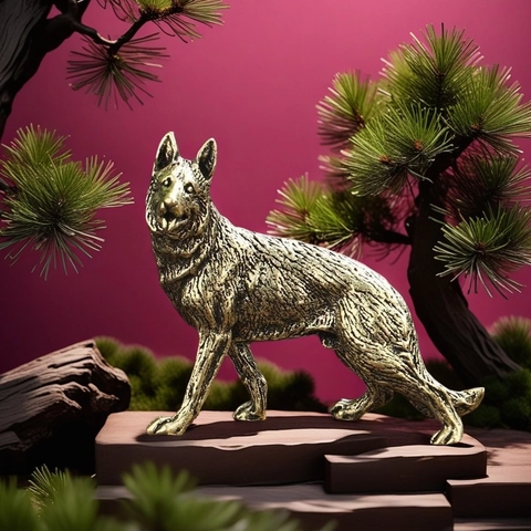 Figura De Perro Pastor Alemán De Latón Macizo Estatua En Miniatura Estilo Antiguo Ornamento De Escritorio Escultura De Animal Coleccionable