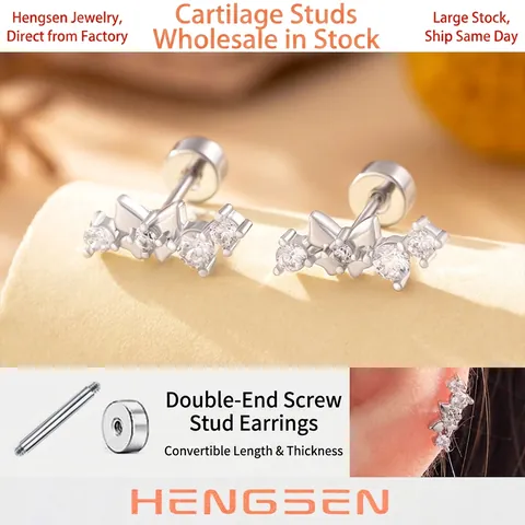 Butterfly Zircon Cartilage Stud Titanium Steel Flat Back Screw Piercing Earring For Women Fresh Cute Sweet Jewelry