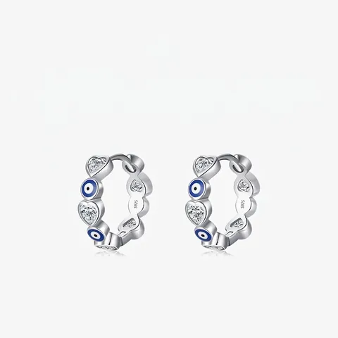Evil Eye Herz Creolen 925 Sterling Silber Mit Blauem Email Und Weißem Zirkonia Modeschmuck Für Damen