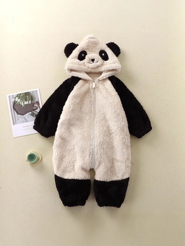 Pagliaccetto Neonato Flanella Peluche Tuta Con Cappuccio Cartone Animato Animale Coniglio Panda Caldo Inverno Pigiama Body