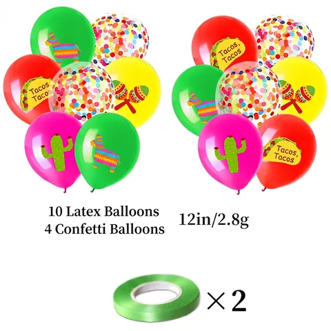 Ensemble de Ballons de Fête Fiesta Mexicaine Cactus Taco Pinata Maracas Ballons en Latex Avec Confettis Colorés pour Festival