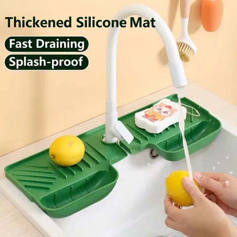 Silicone Faucet Splash Guard Sink Drainage Mat With Sponge Holder Rapid Drain Pad For Kitchen Bathroom Foldable