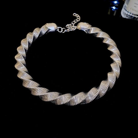 Dikke Choker Ketting Legering Metaal Gedraaide Spiraaltextuur Industriële Statement Sieraden Voor Vrouwen Verstelbaar