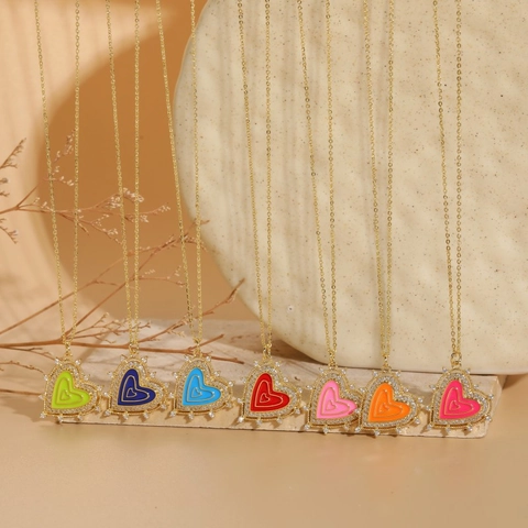 Collana con Pendente a Cuore in Rame Smaltato Vintage per Donna Placcata in Oro con Zirconia a Cuore Stile Dopamina Gioielli