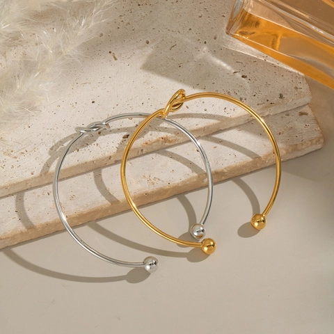 Heart Knot Cuff Bangle 18K Gold Plated Stainless Steel Waterproof Hypoallergenic Minimalist Adjustable Bracelet For Women