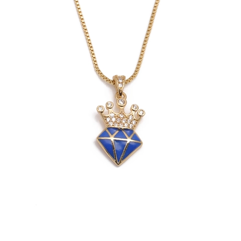 Collana Con Ciondolo A Corona Moda Rame Placcato Oro Zircone Smalto Colorato Gioielli Per Donne Regalo Elegante