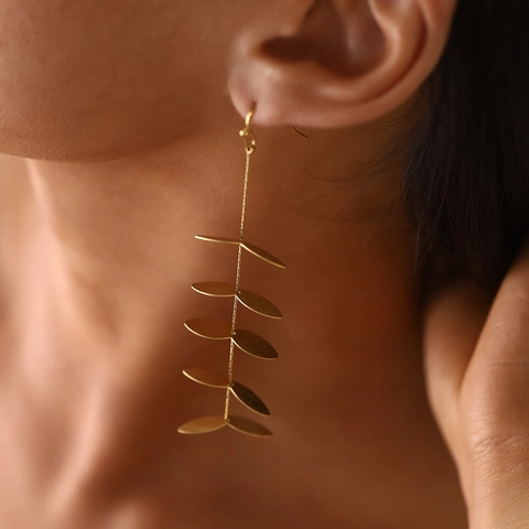 Stainless Steel Leaf Tassel Drop Earrings For Women Fashion Hollow Out Gold Silver Plated Dangle Earrings Jewelry Gift