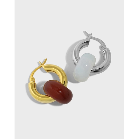 Pendientes De Aro De Plata De Ley 925 Con Colgante De Dona De Piedra Natural Ágata Jade Joyería Para Mujer