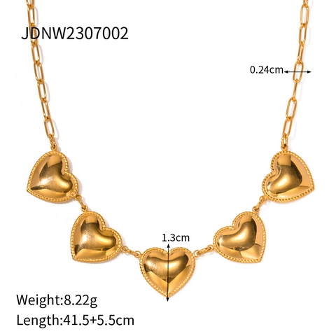 Collana Con Ciondolo A Cuore Acciaio Inossidabile Placcato Oro 18K Catena A Graffetta 5 Cuori Stile INS Per Donne