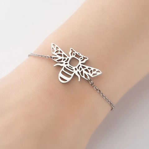 Pulsera Con Colgante De Abeja De Origami Hueco Acero Inoxidable Joyas De Animales Geométricos Regalo Para Mujeres Mejores Amigas Estilo Minimalista