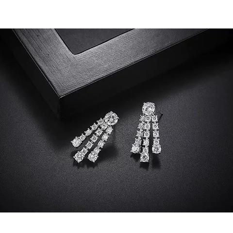 Orecchini Pendenti Lunghi Con Nappa In Rame E Zircone Con Perno In Argento Sterling 925 Gioielli Di Lusso Da Donna