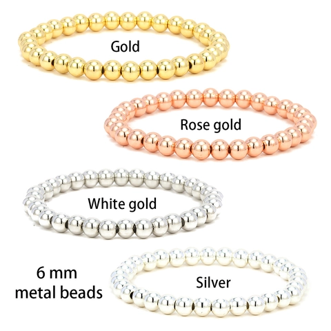 Polished Gold Plated Copper Round Bead Stretch Bracelet Minimalist Elastic Fashion Jewelry Accessories Gift For Women