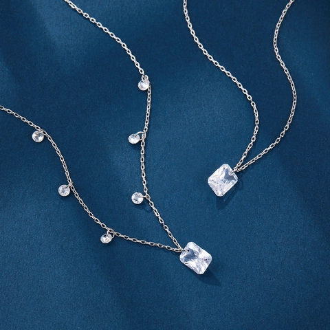 925 Sterling Silver Square Zirconia Pendant Necklace For Women Elegant Minimalist Electroplated Silver Clavicle Chain Jewelry Gift