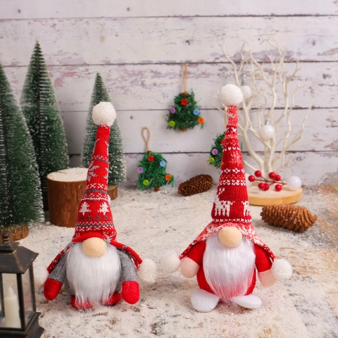 Weihnachtsgnom Gesichtlose Puppe Ornament Gestrickte Plüsch Santa Tomte Stehende Figur Feiertag Desktop Fenster Deko Rot Grau