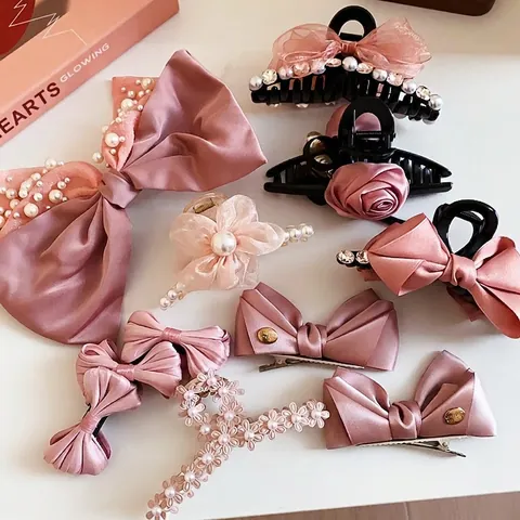 Haarklammern Aus Stoff Mit Schleifen Und Rosen Mit Künstliche Perlen Und Strass Elegante Hochsteckfrisuren Haarschmuck Für Damen
