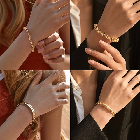 Minimalistischer Goldener Offener Armreif Armband Für Damen Vintage Schlangenkette Gevlochten Design 18K Vergoldet Schmuck