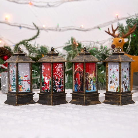 Weihnachten LED Laterne Vintage Retro Windlampe Flackernde Flamme Hängende Dekorative Tragbare Ornament Weihnachtsmann