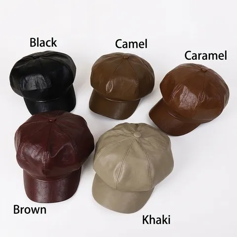 Gorra De Repartidor Vintage De Cuero PU Para Mujer Color Sólido Estilo Británico Sombrero Octagonal Retro Pintor Otoño Invierno