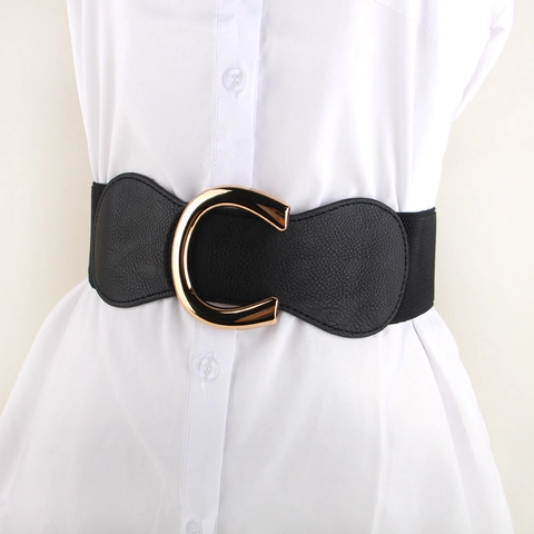 Vintage C-Form Metallschnalle Elastischer Taillengürtel Für Damen Kunstleder Breit Taillensiegel Für Kleid Hemd Verstellbar Gürtel
