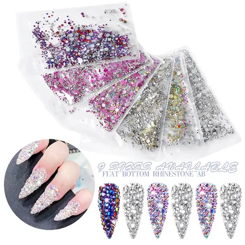 Strass In Vetro Per Nail Art Fondo Piatto Cristallo AB Chiaro Dimensioni Miste Per Decorazione Manicure Fai Da Te