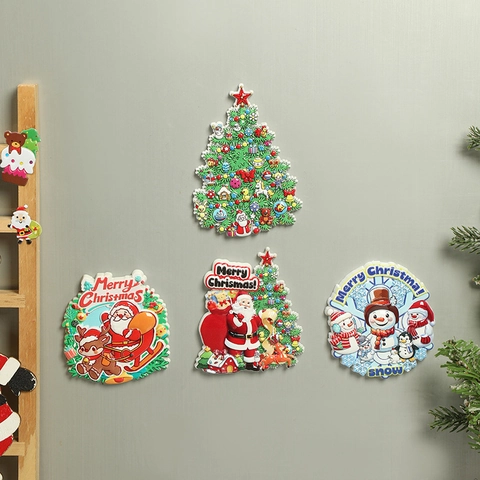 Imán De Nevera De Navidad De Resina Decoración Magnética Para Frigorífico Papá Noel Muñeco De Nieve Reno Árbol Adorno