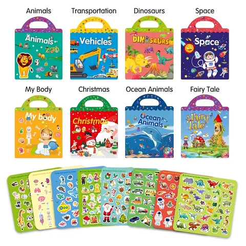 Toddler Reusable Sticker Book Waterproof Educational Toy Portable Handle Static Cling DIY Scene Cognitive Activity Book